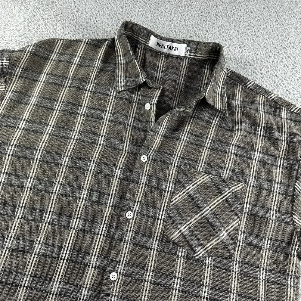 Real Takai Shirt Mens XL‎ Brown Plaid Earth Tones Button Up Long Sleeve NWOT